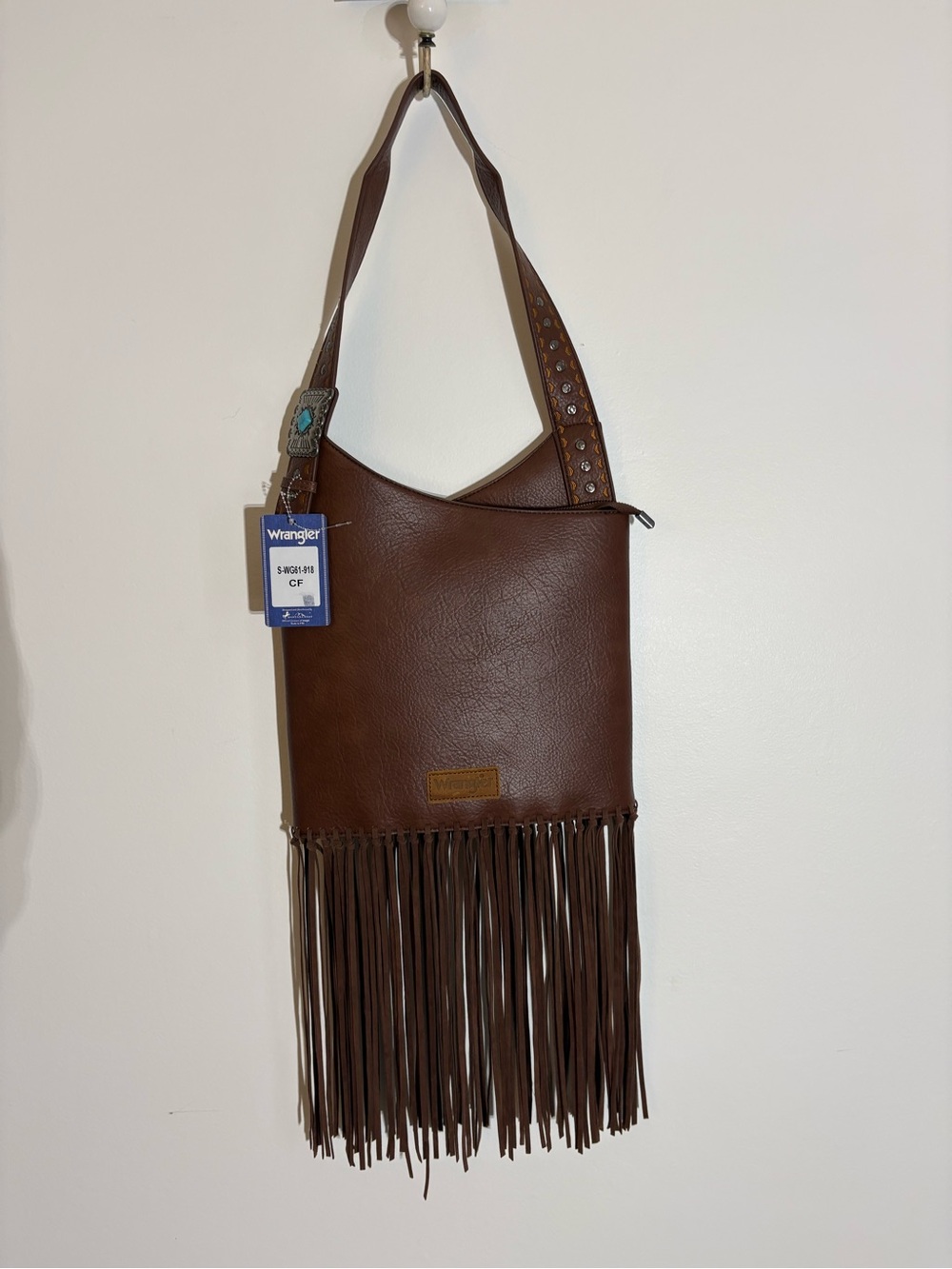 Wrangler Chocolate Brown Fringe Shoulder Bag with Turquoise Accent